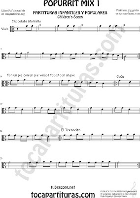  Popurrí Mix 1 Partituras de Viola Chocolate Molinillo, Con un Pie y El Trenecito Infantil Partituras Mix 1 Sheet Music for Viola Music Score