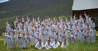 Kids jumping at martial arts summer camp at Snow Mountain Ranch, Colorado