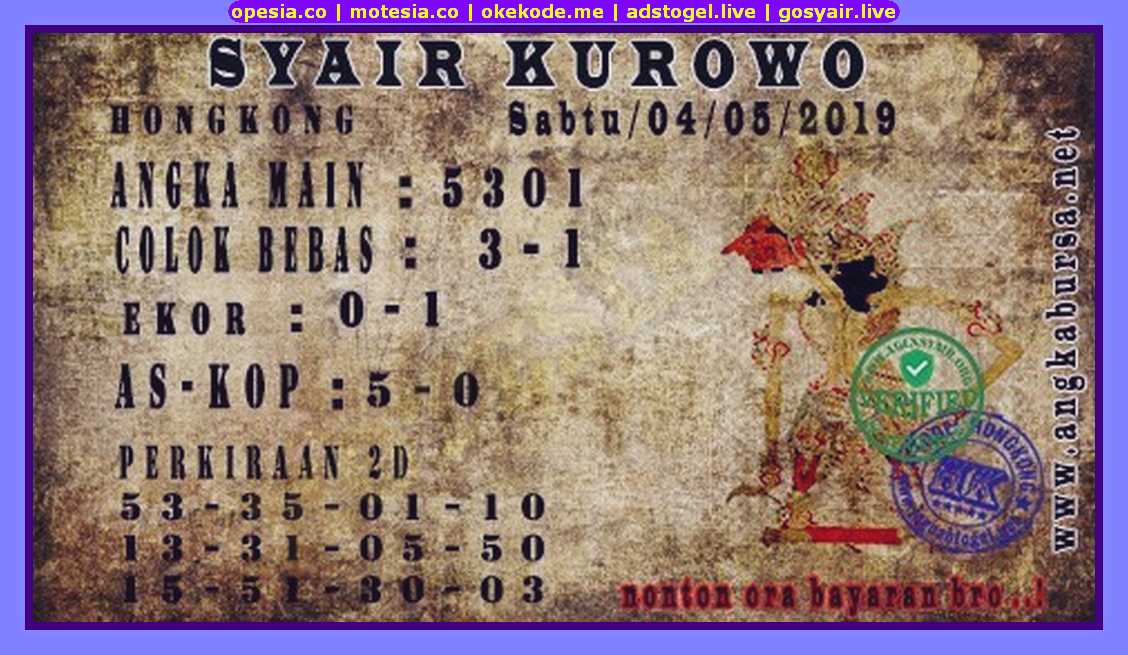 Kode syair hk Sabtu 4 Mei 2019 GOsyair SEDIA KODE SYAIR