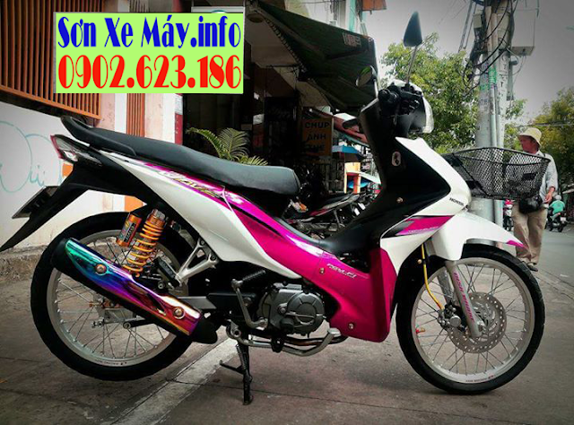 Sơn xe Honda Wave S màu trắng hồng - Sơn Xe Sài Gòn