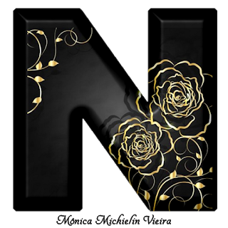 Abecedario Negro con Rosas en Dorado. Golden Roses in Black Alphabet.