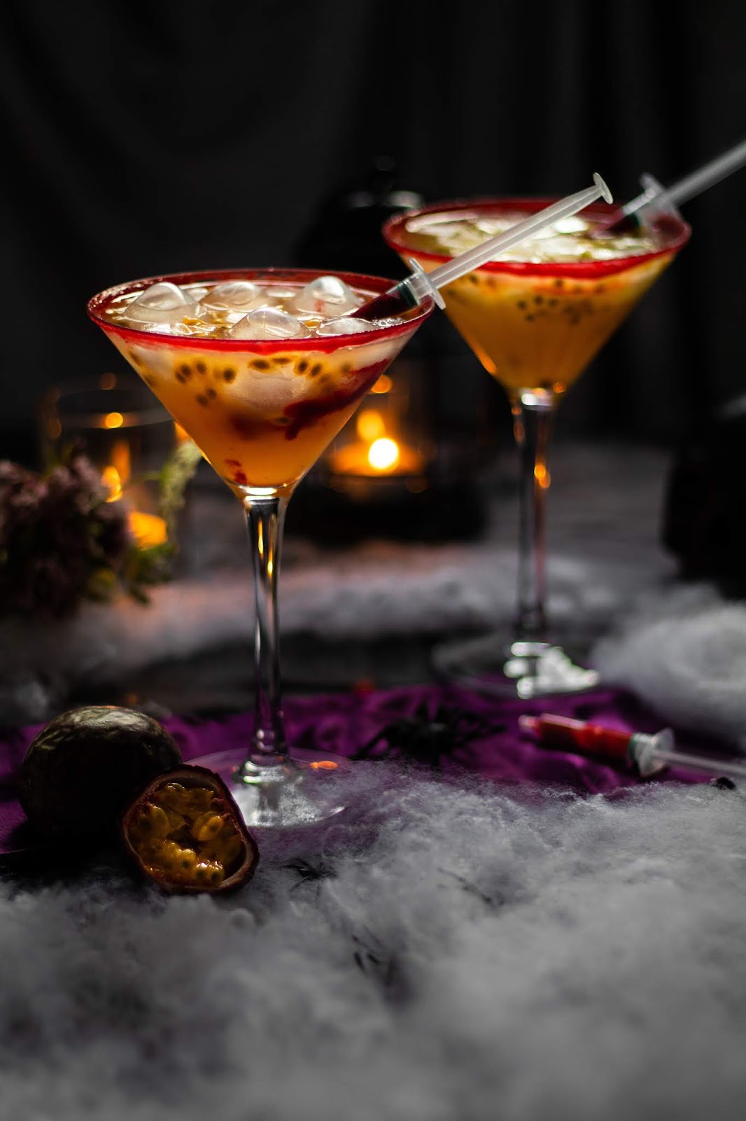 Cocktail sanglant aux fruits de la passion et à la framboise parfait pour Halloween