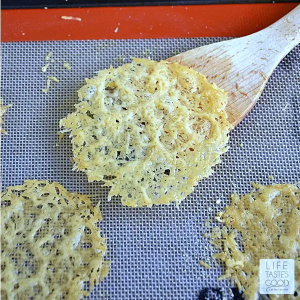 Parmesan Crisps | by Life Tastes Good are a delightful accompaniment to soup, and they also make a fun back-to-school treat for the lunch box. These tasty, slightly crispy rounds of fresh Parmesan cheese make an impressive presentation, yet the recipe is surprisingly simple!