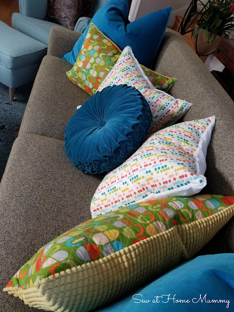 Mid century inspired IKEA hack - funky quilted couch cushions by Sew at Home Mummy