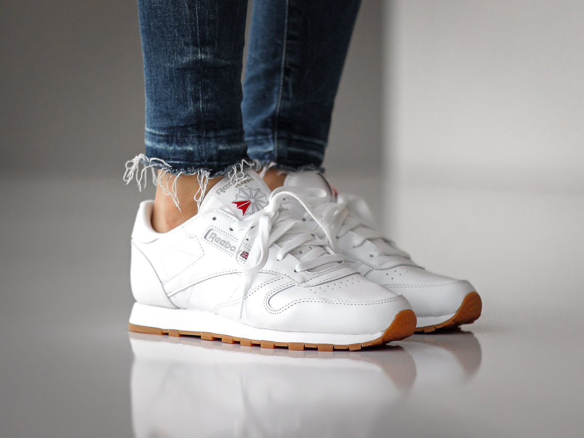 reebok cl leather on white