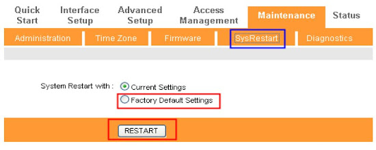 Reset factory default setting