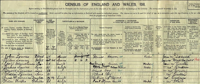 1911 census return for the Lomas family of 173 Carlton Terrace and boarder Walter Parkes
