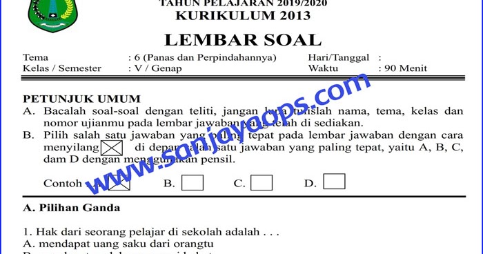 Soal Penilaian Akhir Tahun Pat Pas Kelas 5 Tema 6 Panas Dan Perpindahannya Sanjayaops