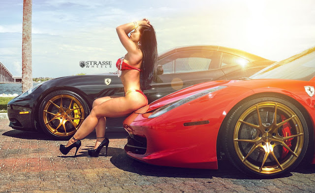 Two Hot Girls Meet a Ferrari California and Ferrari 458 Italia