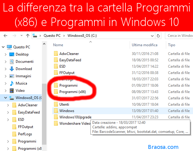 Differenza tra la cartella Programmi e Programmi (x86) in Windows