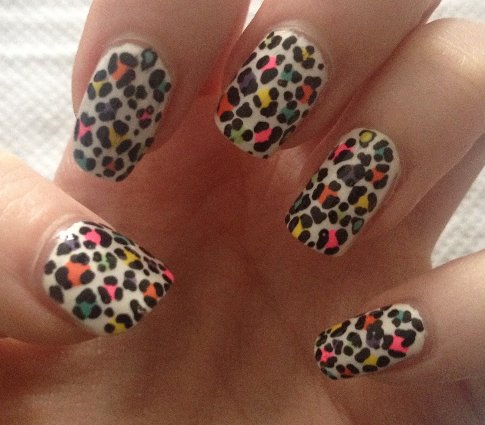 Multi Coloured Leopard Print Nails
