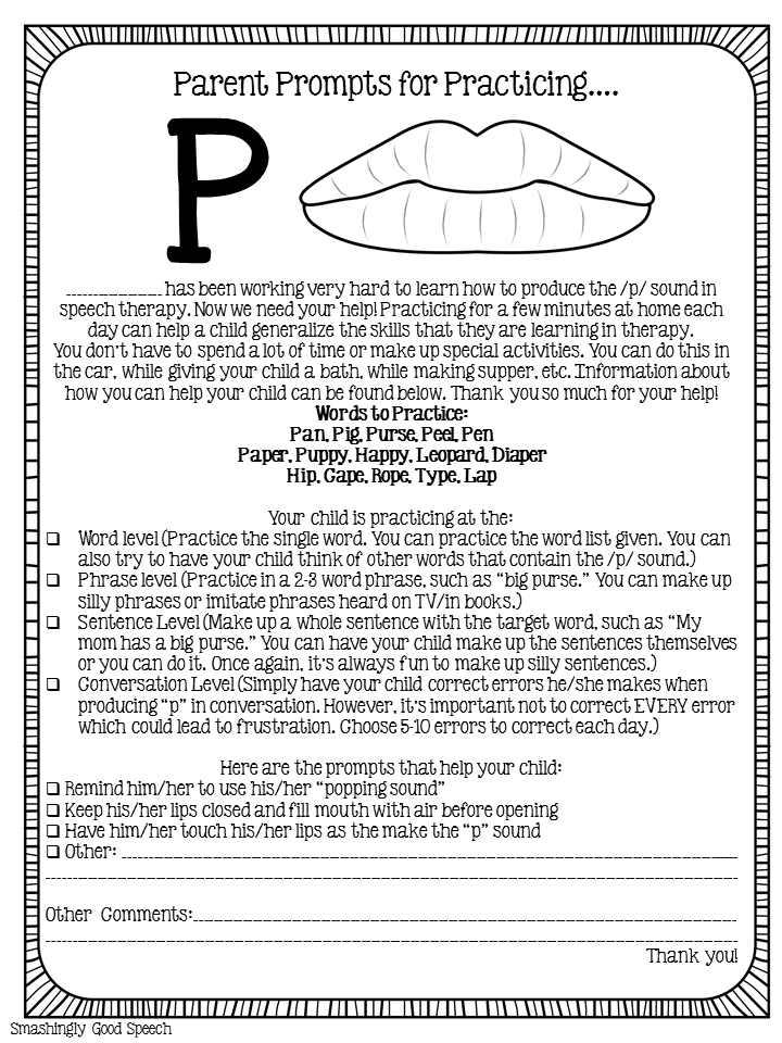 Smashingly Good Speech Parent Handouts for Articulation