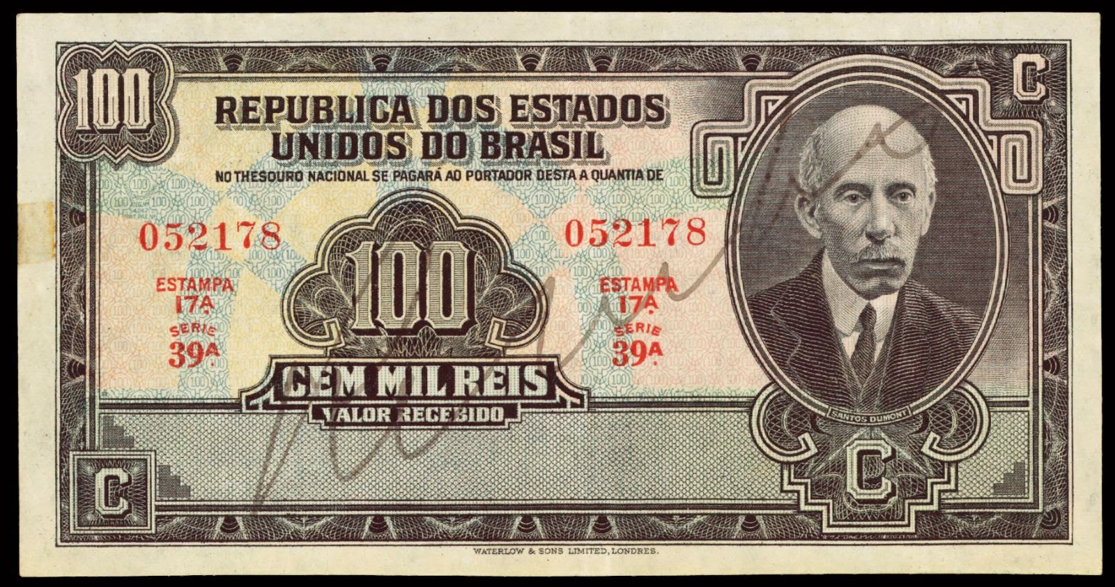 Brazil Banknotes 100 Mil Reis banknote 1936 Alberto Santos-Dumont