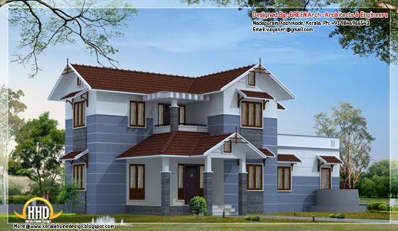 1850 square feet, 4BHK sloping roof home design