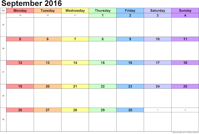 September 2016 Printable Calendar Landscape, September 2016 Blank Calendar, September 2016 Planner Cute, September 2016 Calendar Download Free