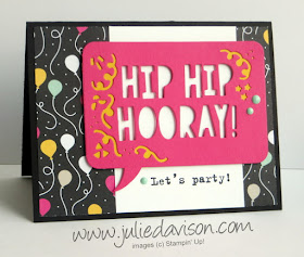 VIDEO Stampin' Up! Party Pop-Up Dies: Hip Hip Hooray Card #stampinup 2016 Occasions Catalog www.juliedavison.com