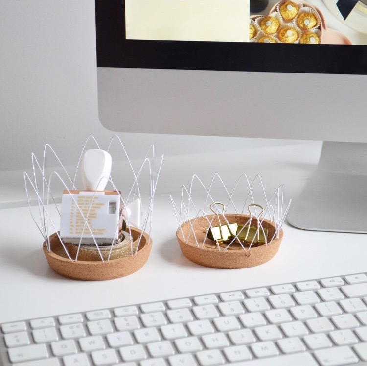 DIY Home Decor Ikea Hack Cake Wire and Cork Coaster Office Desk Storage Holder