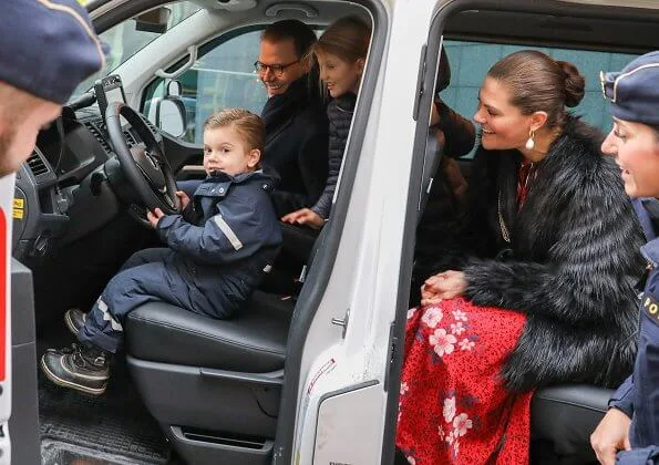 Crown Princess Victoria wore Zadig Voltaire dress, Cravingfor Jewellery earrings, Unreal fur coat. Princess Estelle and Prince Oscar