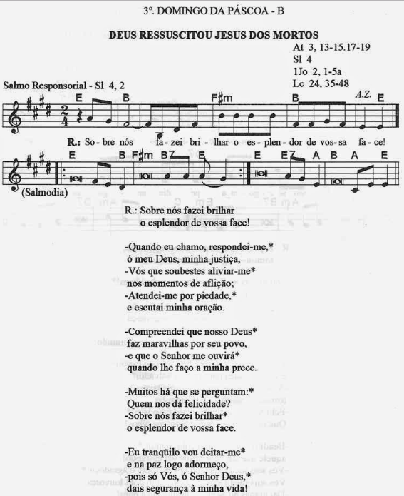 Cantos para Missa Missa do dia 15/04/2018 3º Domingo da Páscoa Ano B