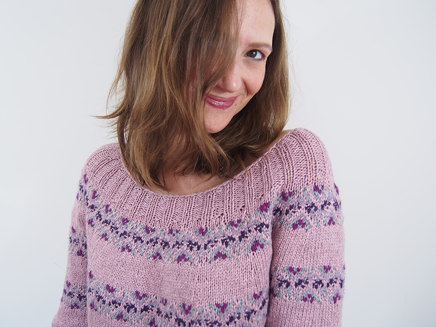 Fair Isle Band Pullover by Lone Kjeldsen from Vogue Knitting, knit by Dayana Knits in Rowan Yarns Softyak DK