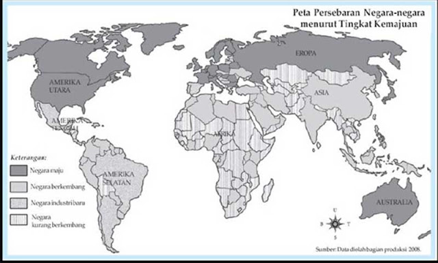 Peta persebaran negara-negara menurut tingkat kemajuan