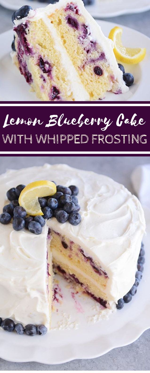 Lemon Blueberry Cake with Whipped Lemon Cream Cheese Frosting #summerdessert #cake