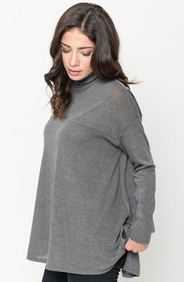 Buy Grey Funnel Neck Draped Knit Tunic Online $20 -@caralase.com
