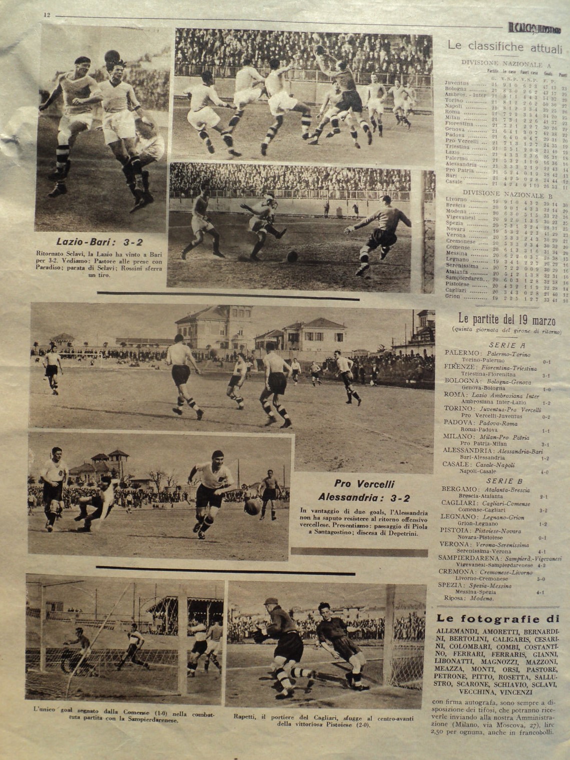 Calcio Italiano Il Calcio Illustrato, 15 March 1933.