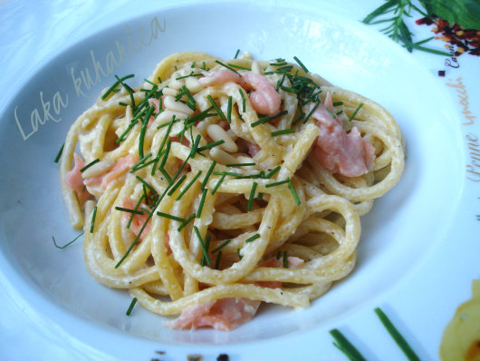 Bigoli with smoked salmon by Laka kuharica: a truly luxurious meal made with fresh, creamy pasta.