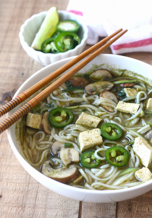Vegetarian Thai Green Curry Noodle Soup recipe by SeasonWithSpice.com