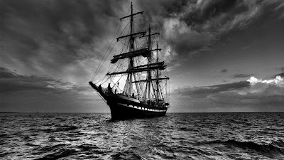 Monochrome Ship At Sea Wallpaper