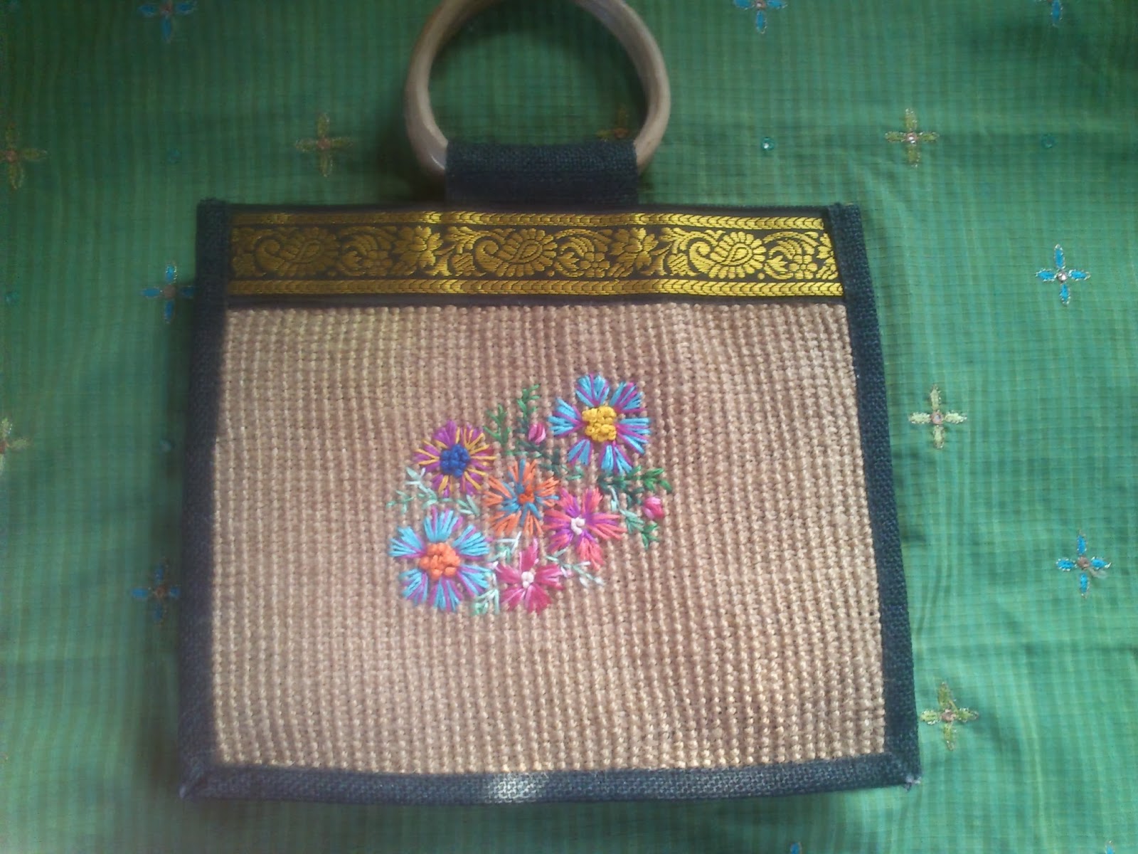 Anithaasleisuretimes Embroidery on Jute Bag