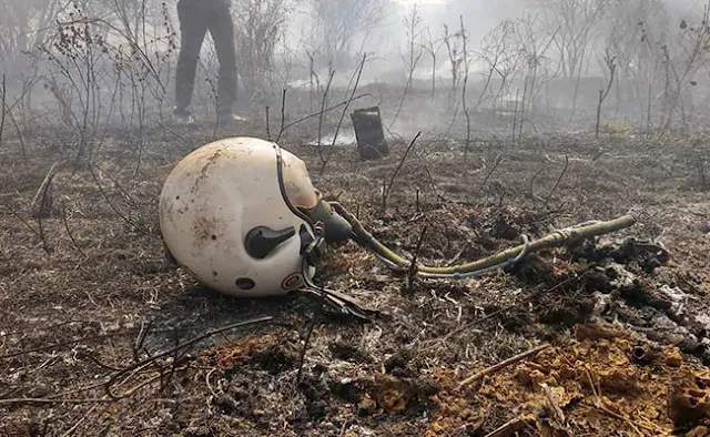 Image Attribute: A helmet of one of the pilots of ill-fated Mirage 2000 Trainer which crashed at HAL Bangalore facility on January 31, 2019. 