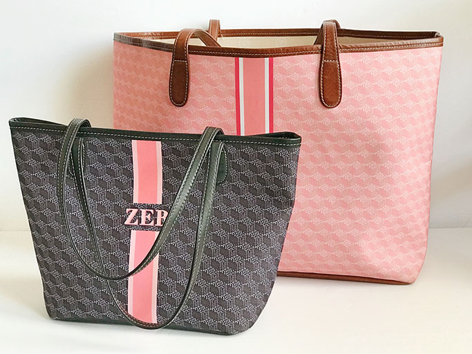 St Anne Petite compared with a Regular St Anne Tote from Barrington Gifts Pink Geometric and Black Geometric
