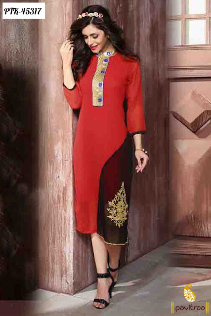 Purchase red georgette embroidery kurti online shopping at lowest price