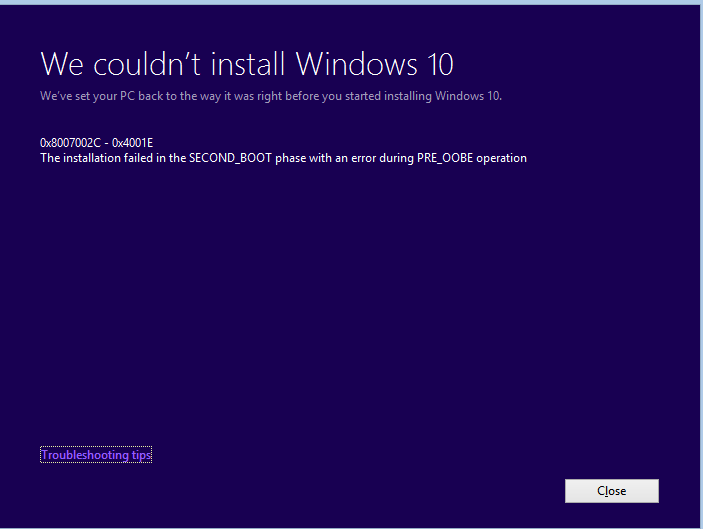 Solved Windows 10 Update Failed Error 0x8007002c