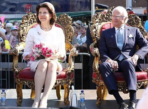 King Carl Gustaf and Queen Silvia take part in National Day celebrations at Gammelgarden in Ludvika