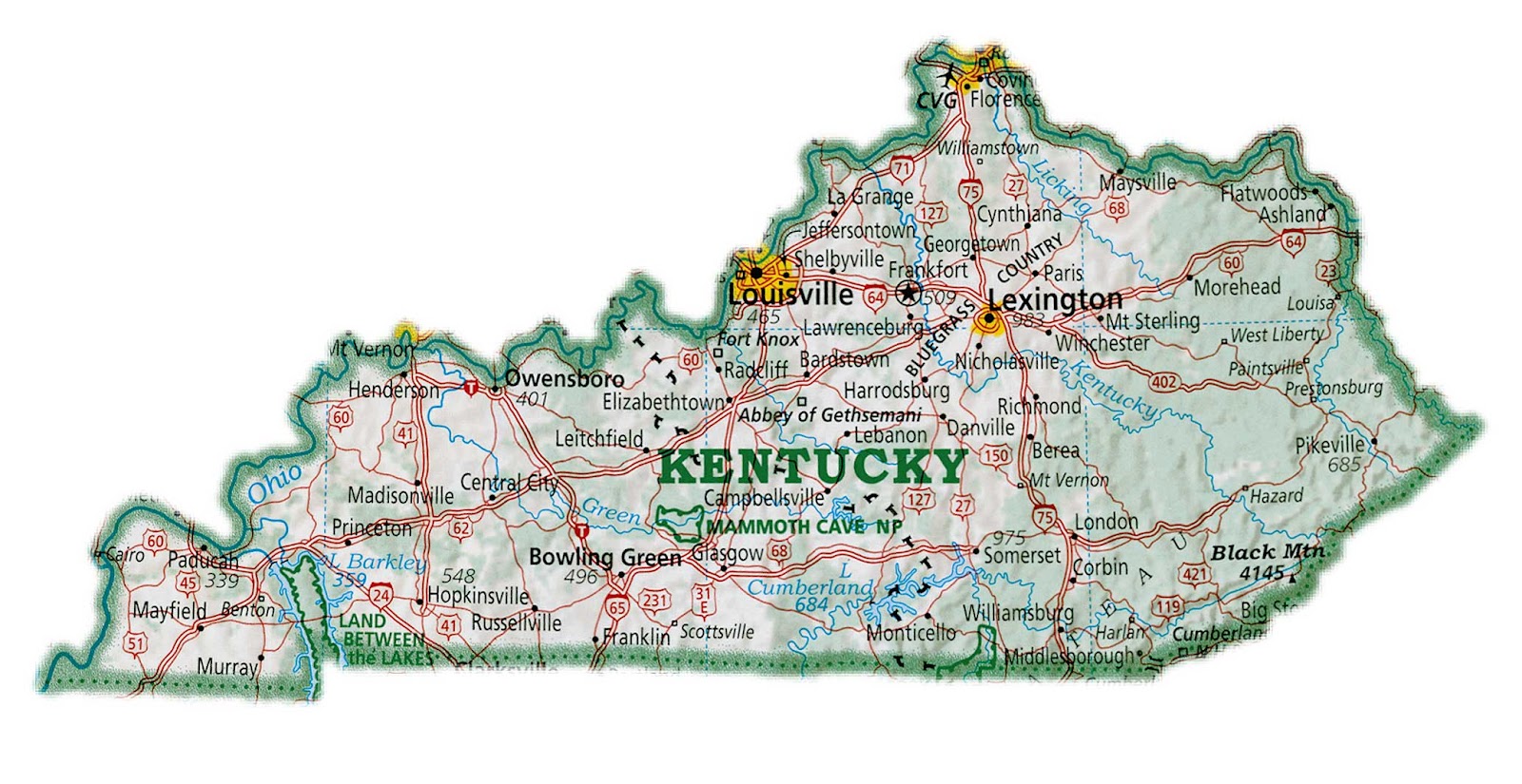 Printable Kentucky Map With Cities