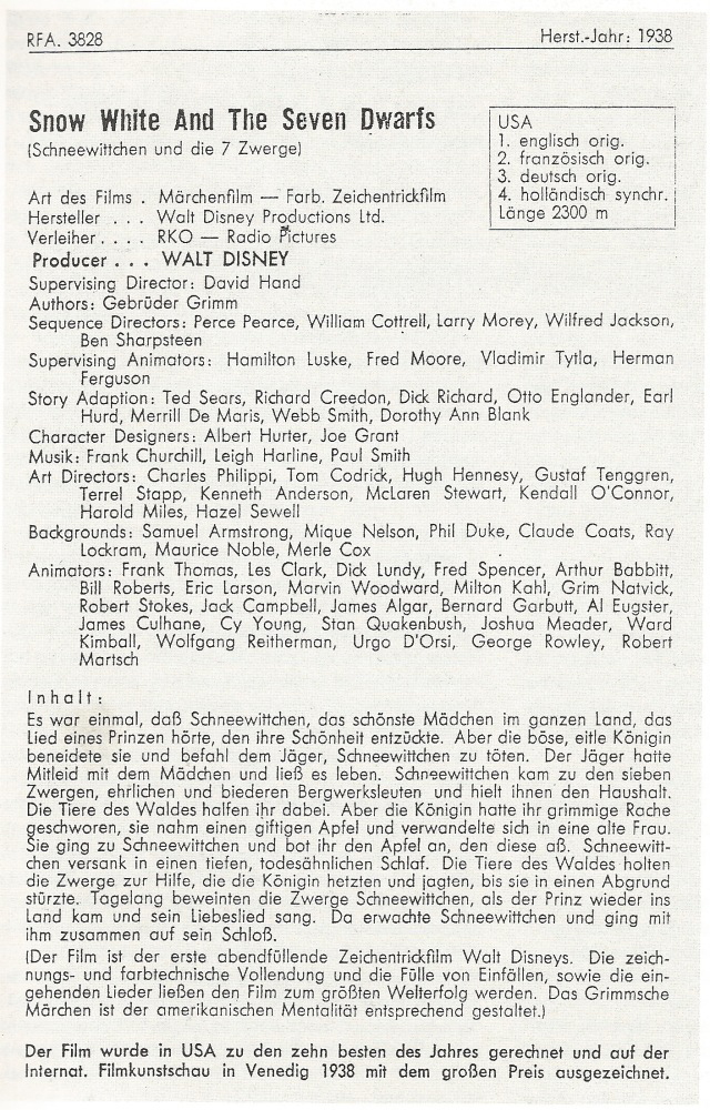 Filmic Light Snow White Archive 1938 German Dub of Snow White