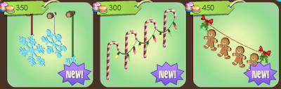 A screenshot showing the Snowflake Decorations, Candy Cane Lights, and Gingerbread Streamer. 