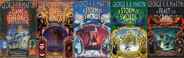 A Song of Ice and Fire UK cover art work A Game of Thrones A Clash ok Kings A Storm of Swords A Feast for Crows