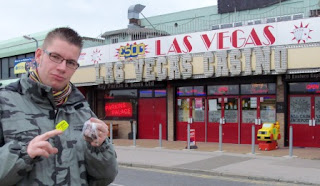 Photo: Richard Gottfried outside the Las Vegas Casino in Canvey Island. He won one token from the 2p pusher