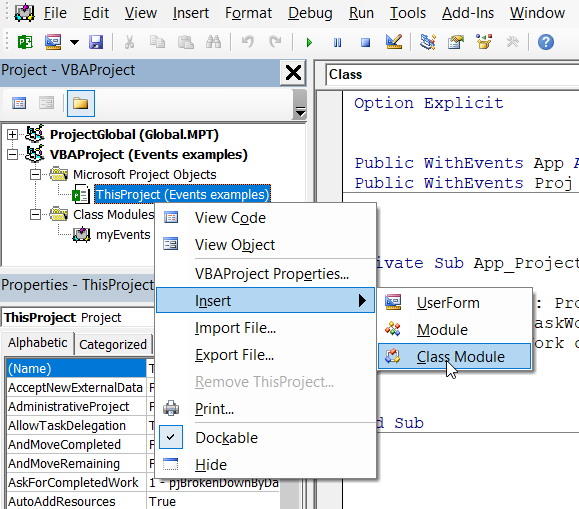 Project Management for IT and Tech Handling events in VBA for