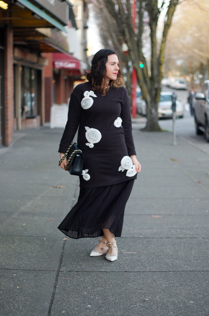 424 FIFTH rose applique sweater dress outfit
