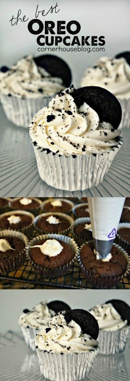 Ready for the best Oreo Cupcakes you've ever tasted?! Oreo cupcakes have a rich chocolate cupcake with Oreo cookie chunks and chocolate chips baked into the cake and topped with a fluffy cream cheese frosting and covered with more Oreo cookie crumbles.