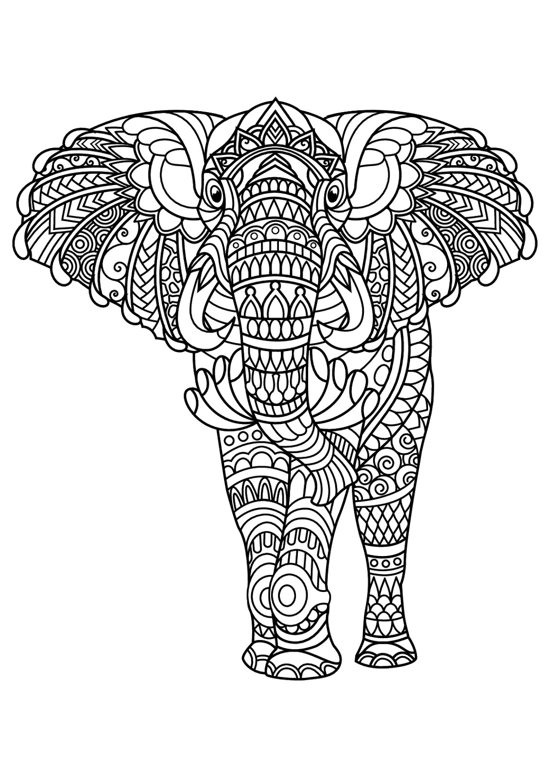 Tranh tô màu chú voi được vẽ lên người các họa tiết