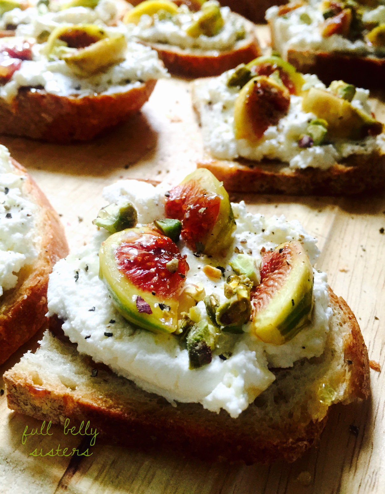 Roasted Fig, Ricotta, Pistachio & Honey Crostini