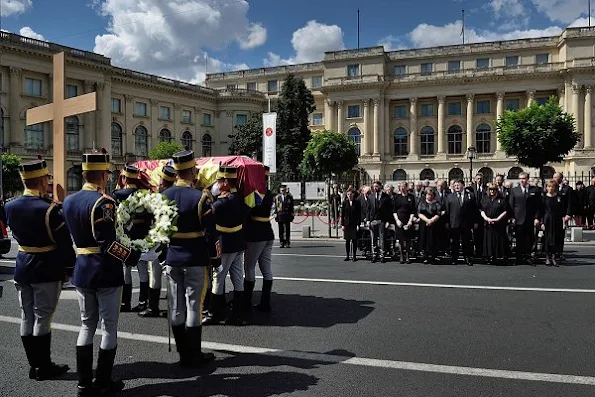 Prince Radu of Romania, Princess Margareta, Princess Elena, Princess Sophie, Princess Maria attended the funeral of late Queen Anne of Romania in front of the Royal Palace