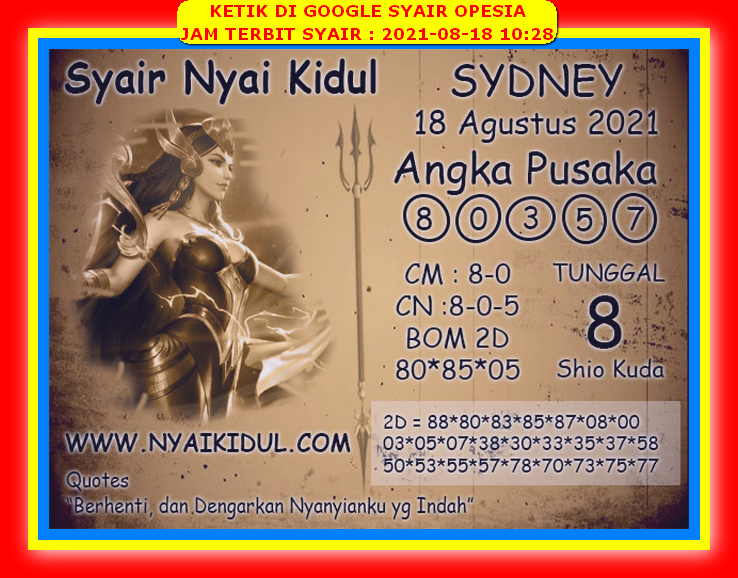 Syair Sdy 18 Agustus 2021 Kode Syair Sgp Syair Hk Syair Sydney 2021