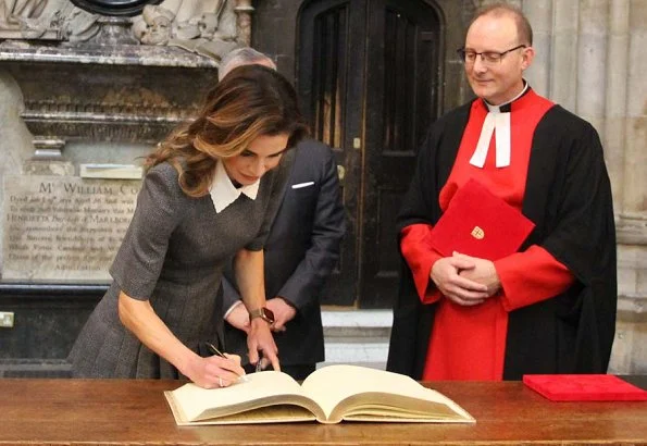 Queen Rania wore a grey midi dress by Fendi for her visit at Westminister Abbey